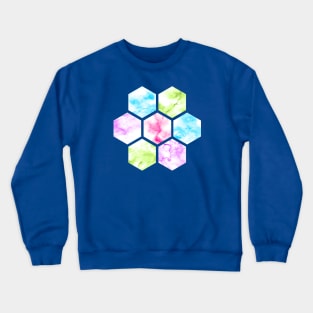 Marble Hexagon | Purple Pink Green | Blue Background Crewneck Sweatshirt